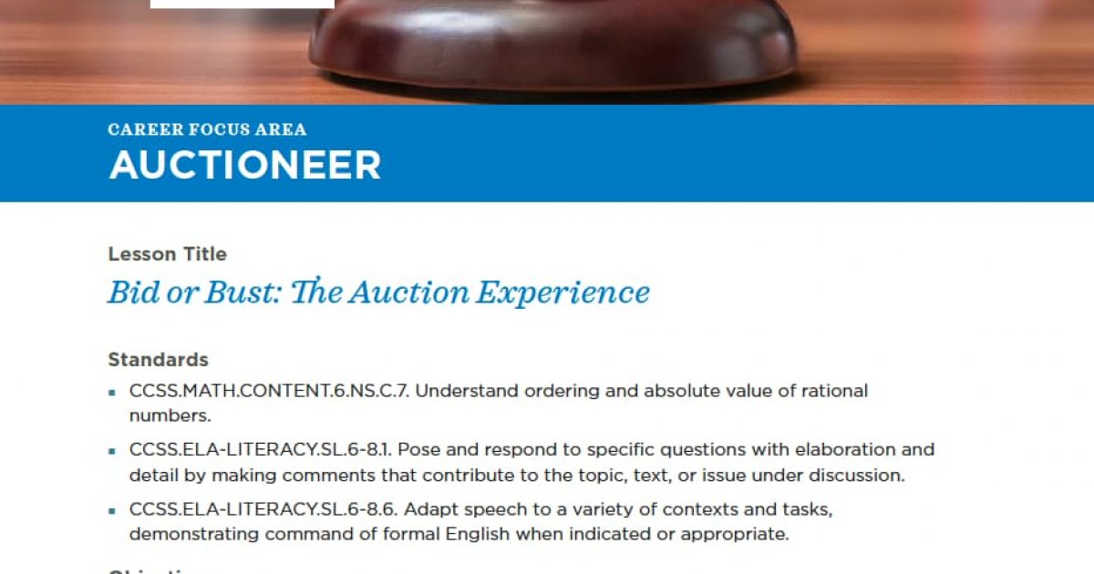 Bid or Bust: The Auction Experience | 6th - 8th Grade Lesson Plan ...